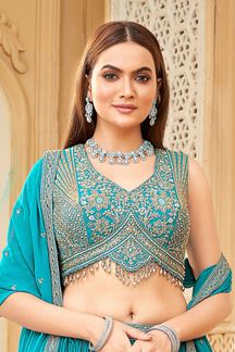 Picture of Pretty Blue Designer Indo-Western Lehenga Choli for Engagement, Reception, and Pre-Wedding Shoot