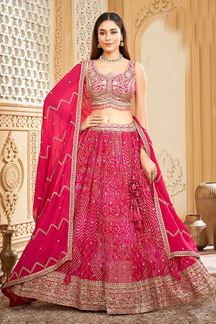 Picture of Surreal Rani Pink Designer Indo-Western Lehenga Choli for Engagement, Reception, and Pre-Wedding Shoot