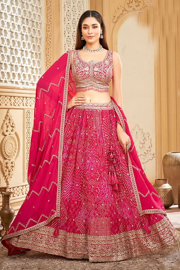 Picture of Surreal Rani Pink Designer Indo-Western Lehenga Choli for Engagement, Reception, and Pre-Wedding Shoot