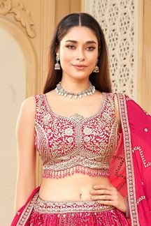 Picture of Surreal Rani Pink Designer Indo-Western Lehenga Choli for Engagement, Reception, and Pre-Wedding Shoot