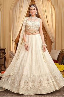 Picture of Irresistible Cream Designer Indo-Western Lehenga Choli for Engagement, Reception, and Sangeet