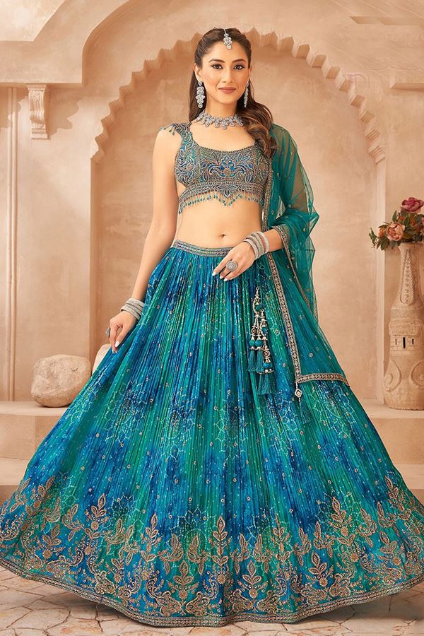 Picture of Charming Blue Designer Indo-Western Lehenga Choli for Wedding, Reception, and Sangeet