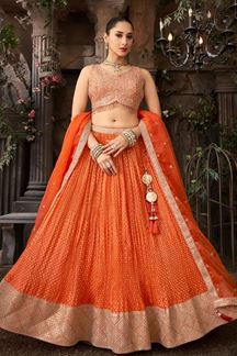 Picture of Marvelous Orange Designer Indo-Western Lehenga Choli for Engagement, Wedding, and Reception