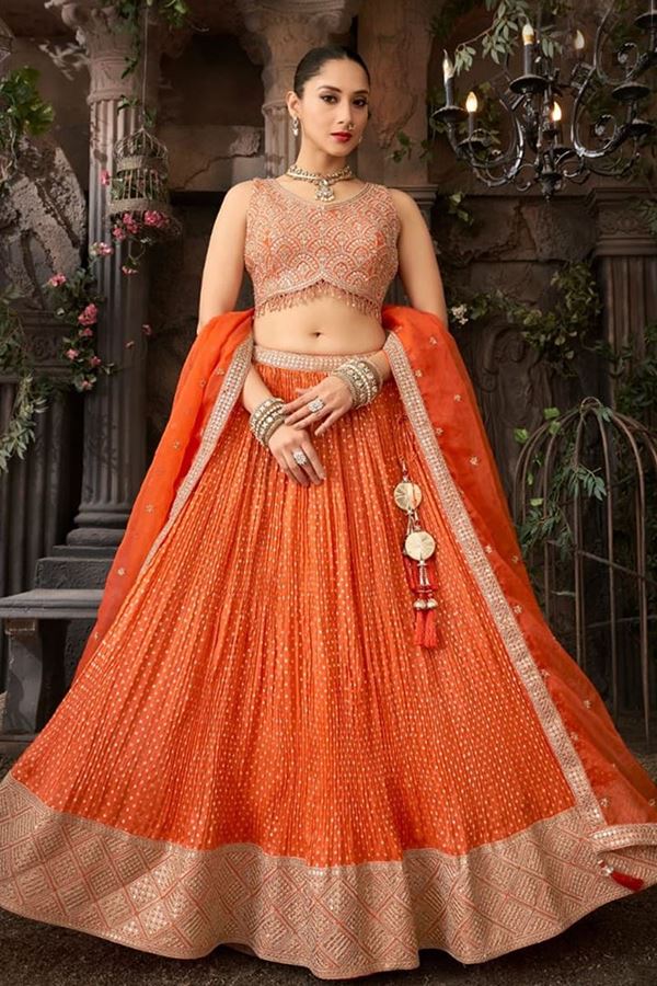 Picture of Marvelous Orange Designer Indo-Western Lehenga Choli for Engagement, Wedding, and Reception