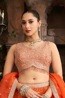 Picture of Marvelous Orange Designer Indo-Western Lehenga Choli for Engagement, Wedding, and Reception