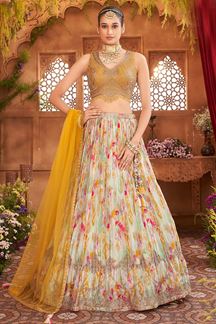 Picture of Appealing Chinnon and Silk Designer Indo-Western Lehenga Choli for Engagement, Reception, and Sangeet