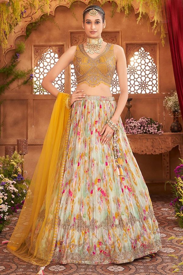 Picture of Appealing Chinnon and Silk Designer Indo-Western Lehenga Choli for Engagement, Reception, and Sangeet
