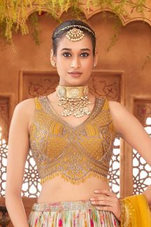 Picture of Appealing Chinnon and Silk Designer Indo-Western Lehenga Choli for Engagement, Reception, and Sangeet