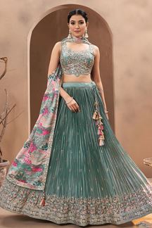 Picture of Flawless Grey Designer Indo-Western Lehenga Choli for Engagement, Reception, and Sangeet