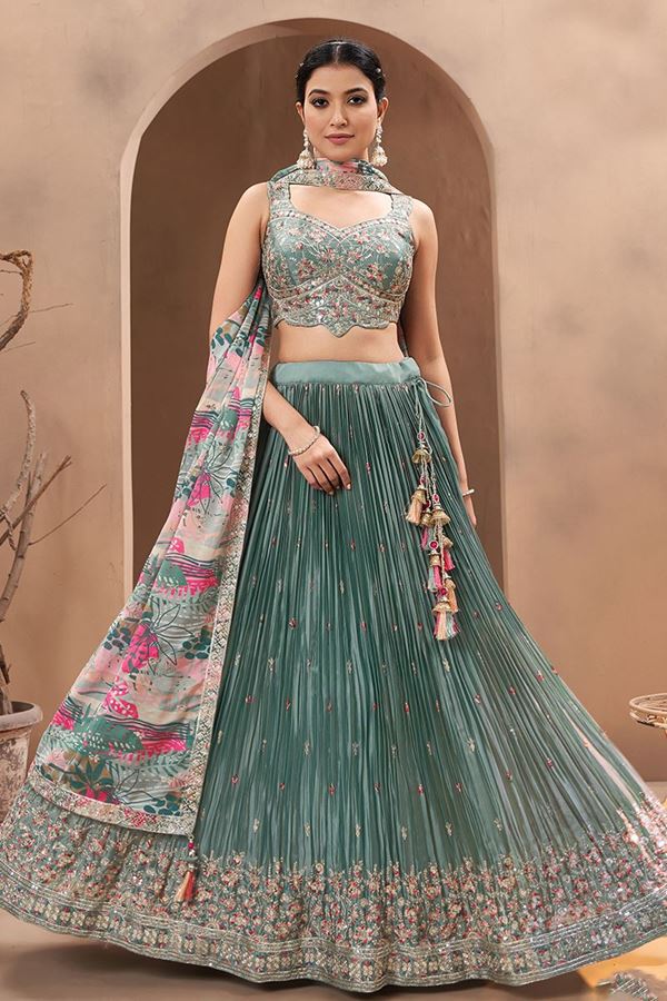 Picture of Flawless Grey Designer Indo-Western Lehenga Choli for Engagement, Reception, and Sangeet