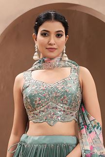 Picture of Flawless Grey Designer Indo-Western Lehenga Choli for Engagement, Reception, and Sangeet