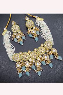 Picture of  Glorious Sky Blue Designer Necklace Set for Wedding, Reception, and Sangeet