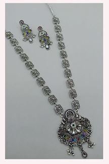 Picture of  Charismatic Silver Designer Necklace Set for Festivals, Sangeet, and Parties