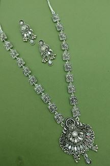 Picture of  Fascinating Silver Designer Necklace Set for Festivals, Sangeet, and Parties