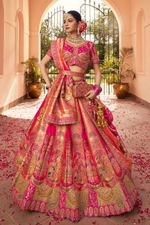 Picture of Breathtaking Pink and Peach Designer Bridal Lehenga Choli for Wedding and Reception