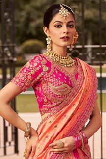Picture of Breathtaking Pink and Peach Designer Bridal Lehenga Choli for Wedding and Reception