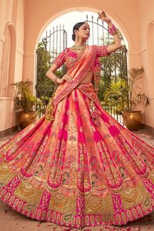 Picture of Breathtaking Pink and Peach Designer Bridal Lehenga Choli for Wedding and Reception