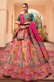Picture of Exuberant Pink, Orange, and Green Designer Bridal Lehenga Choli for Wedding and Reception
