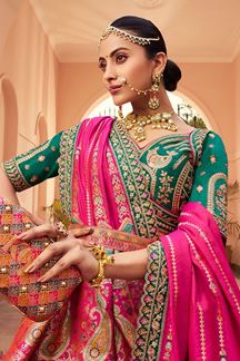 Picture of Exuberant Pink, Orange, and Green Designer Bridal Lehenga Choli for Wedding and Reception