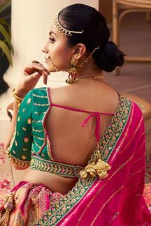 Picture of Exuberant Pink, Orange, and Green Designer Bridal Lehenga Choli for Wedding and Reception