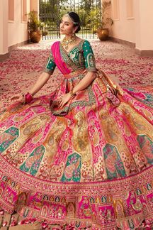 Picture of Exuberant Pink, Orange, and Green Designer Bridal Lehenga Choli for Wedding and Reception