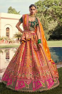 Picture of Captivating Pink, Orange, and Green Designer Bridal Lehenga Choli for Wedding and Reception