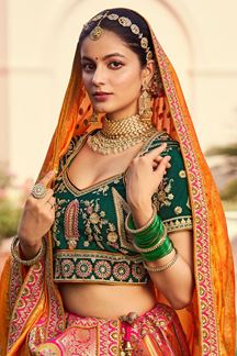 Picture of Captivating Pink, Orange, and Green Designer Bridal Lehenga Choli for Wedding and Reception