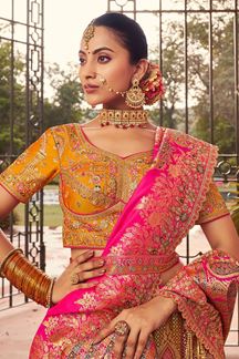 Picture of Smashing Pink and Orange Designer Bridal Lehenga Choli for Wedding and Reception
