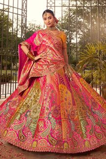Picture of Smashing Pink and Orange Designer Bridal Lehenga Choli for Wedding and Reception