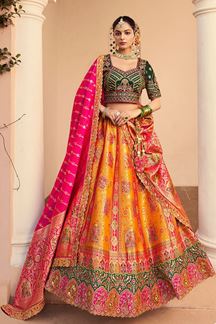 Picture of Outstanding Orange and Green Designer Bridal Lehenga Choli for Wedding and Reception