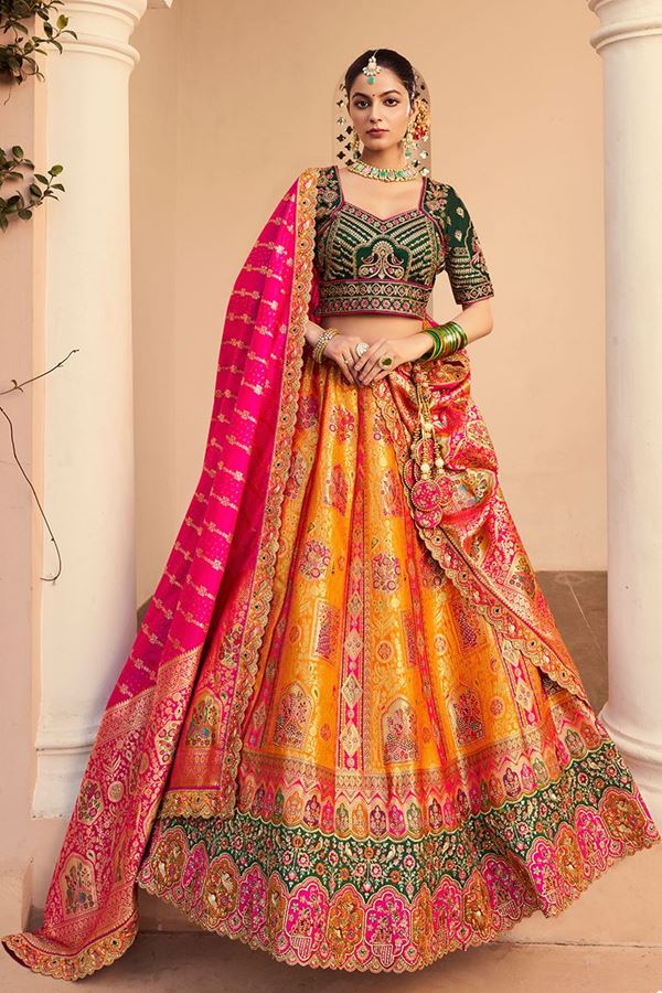 Picture of Outstanding Orange and Green Designer Bridal Lehenga Choli for Wedding and Reception