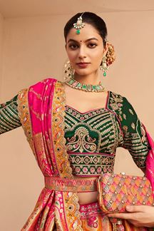 Picture of Outstanding Orange and Green Designer Bridal Lehenga Choli for Wedding and Reception