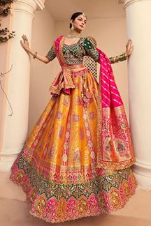 Picture of Outstanding Orange and Green Designer Bridal Lehenga Choli for Wedding and Reception