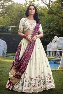 Picture of Ethnic Off-White Designer Lehenga Choli for Festivals, Sangeet, and Parties
