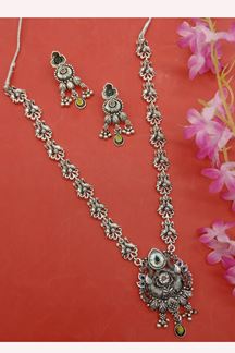 Picture of  Dazzling Silver Designer Necklace Set for Festivals, Sangeet, and Parties