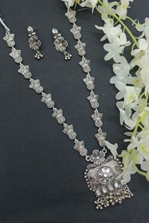 Picture of  Classy Silver Designer Necklace Set for Festivals, Sangeet, and Parties