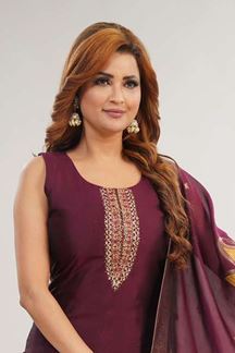 Picture of Charismatic Maroon Designer Straight Cut Suit for Festivals, Sangeet, and Parties