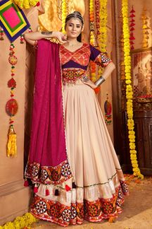 Picture of Dazzling Beige and Purple Designer Navratri Lehenga Choli for Navratri Festival