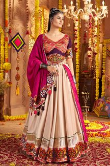 Picture of Dazzling Beige and Purple Designer Navratri Lehenga Choli for Navratri Festival