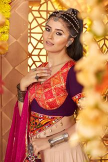 Picture of Dazzling Beige and Purple Designer Navratri Lehenga Choli for Navratri Festival