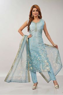 Picture of Alluring Sky Blue Designer Straight Cut Suit for Festivals, Sangeet, and Parties