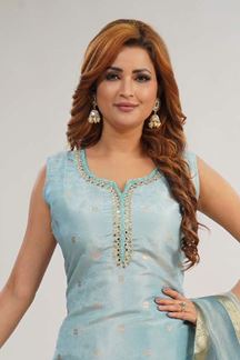 Picture of Alluring Sky Blue Designer Straight Cut Suit for Festivals, Sangeet, and Parties