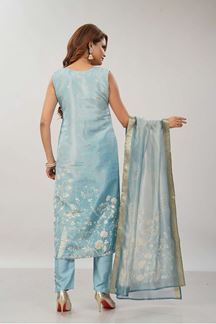 Picture of Alluring Sky Blue Designer Straight Cut Suit for Festivals, Sangeet, and Parties