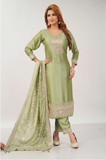 Picture of Mesmerizing Light Green Designer Straight Cut Suit for Mehendi, Sangeet, and Parties