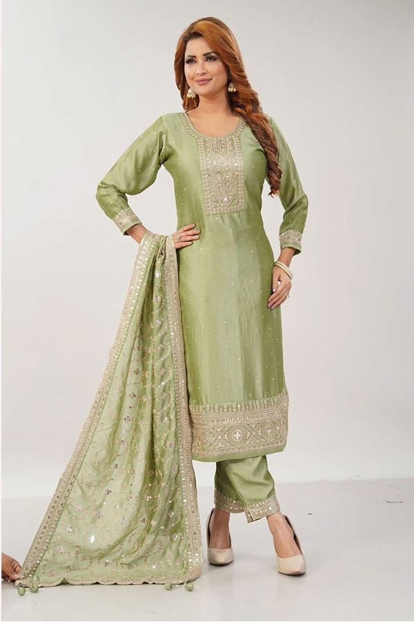 Picture of Mesmerizing Light Green Designer Straight Cut Suit for Mehendi, Sangeet, and Parties