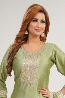 Picture of Mesmerizing Light Green Designer Straight Cut Suit for Mehendi, Sangeet, and Parties