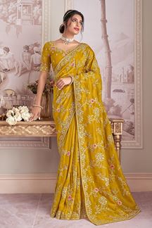 Picture of  Bollywood Tissue Silk Designer Saree for Haldi, Wedding, and Reception