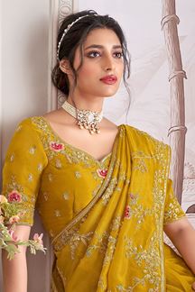 Picture of  Bollywood Tissue Silk Designer Saree for Haldi, Wedding, and Reception