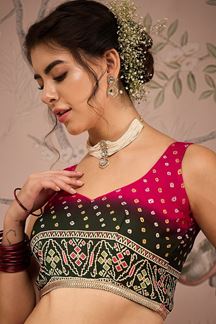 Picture of Mesmerizing Pink and Dark Green Designer Lehenga Choli for Navratri Festival, Sangeet, and Parties
