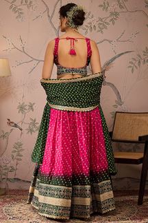 Picture of Mesmerizing Pink and Dark Green Designer Lehenga Choli for Navratri Festival, Sangeet, and Parties